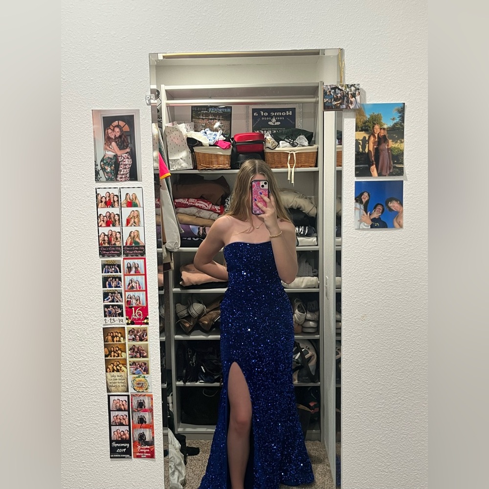 PROM DRESS- blue, strapless, sequin